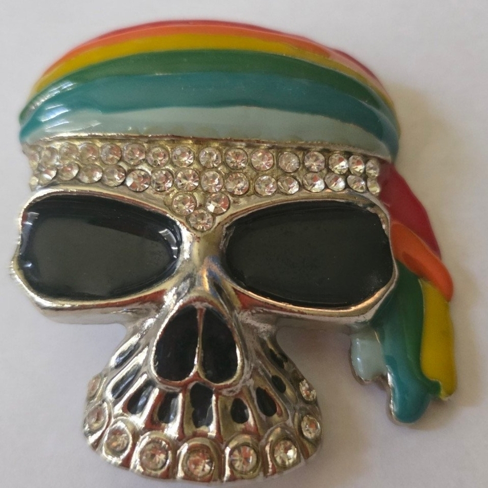 Colorful Skull Belt Buckle with Rhinestones
